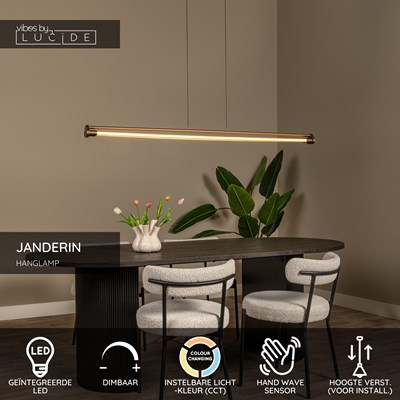 Lucide JANDERIN - Hanglamp - LED Dimb. - CCT - 2x16,5W 2200K/3300K - Handbewegingssensor - Champagne kleur | Vibes